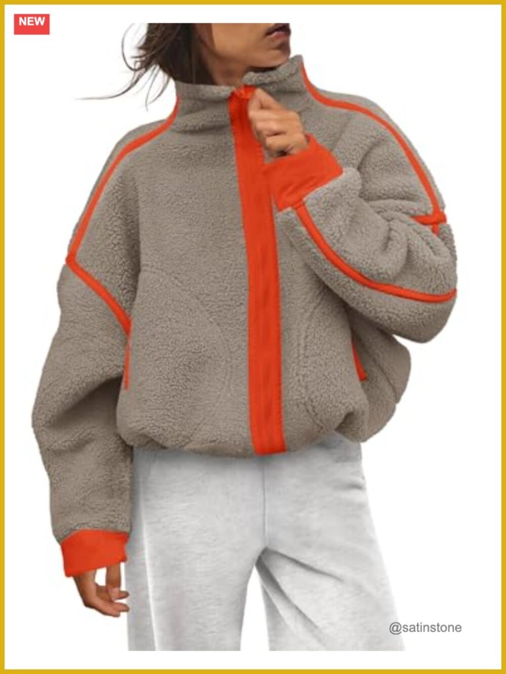 Oversized Mock Neck Sherpa Fleece Jacket with Pockets Zip Up